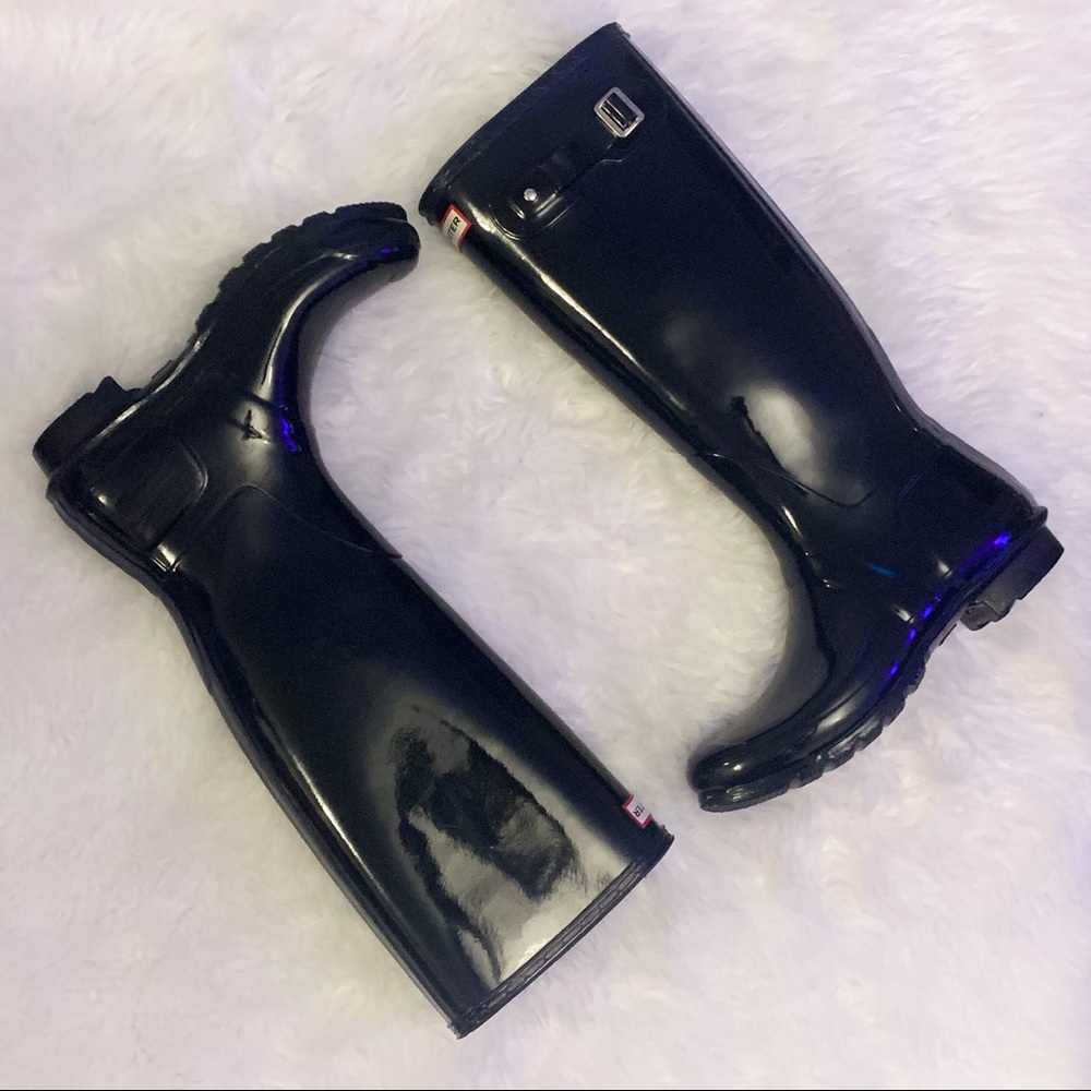 Hunter Boots - Black Refined Gloss Tall Size 10